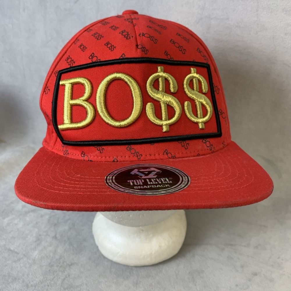 BO$$ Top Level Snapback One Size Trucker Hat Red Embroidered Cap Adjustable